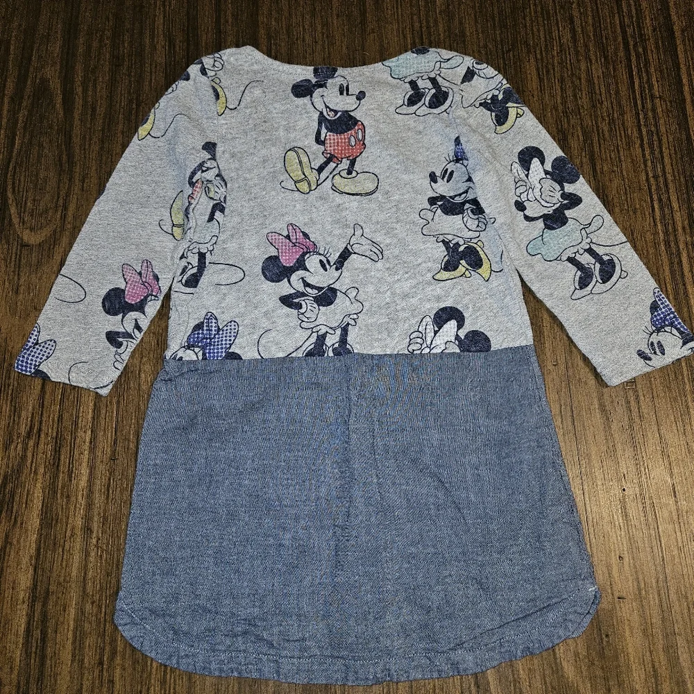 Disney Baby Gap Mickey Minnie Dress 4 Cotton Long Sleeve Gray Denim